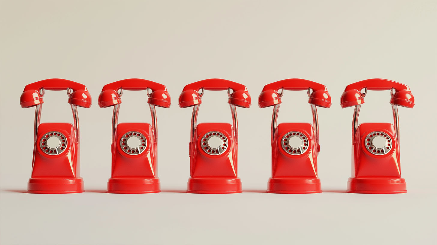 Fünf rote Telefone - Bild für Blogpost 6 effektive Methoden für erfolgreiche Kommunikation. von Philip Reitsperger