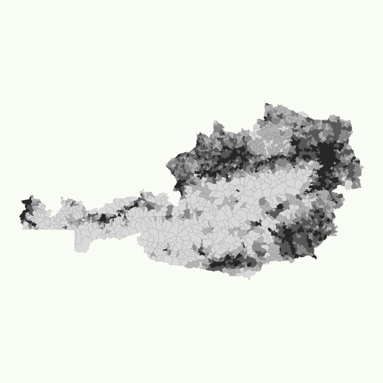 Karte Österreichs mit dem Anteil verbauter Fläche je Gemeinde